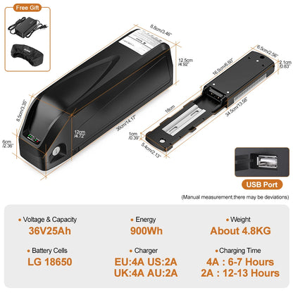 36V 25Ah Hailong eBike Battery