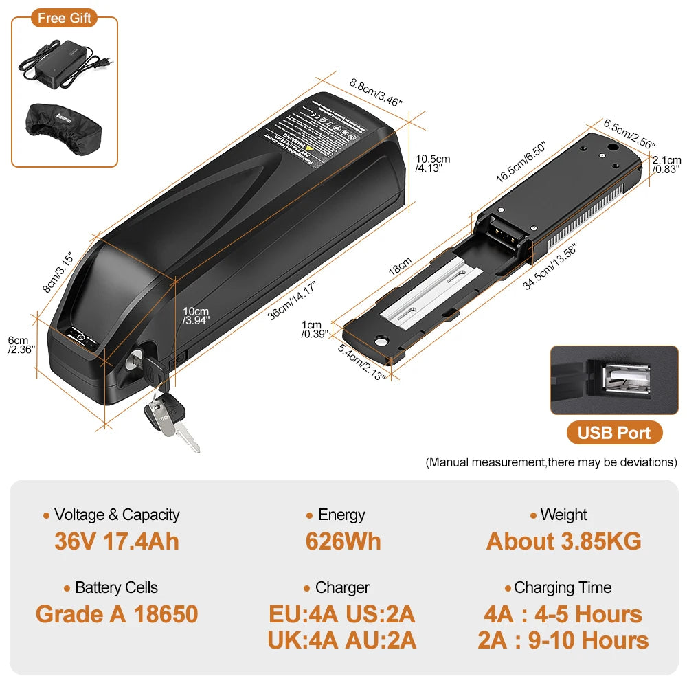36v 17.4Ah Hailong eBike Battery
