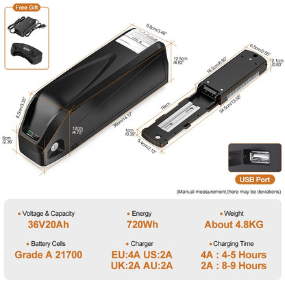 36V 20Ah Hailong Max eBike Battery
