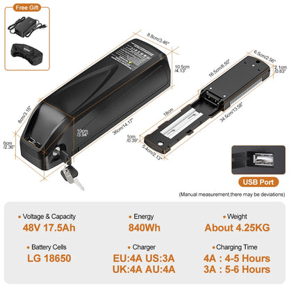 48V 17.5Ah Hailong eBike Battery