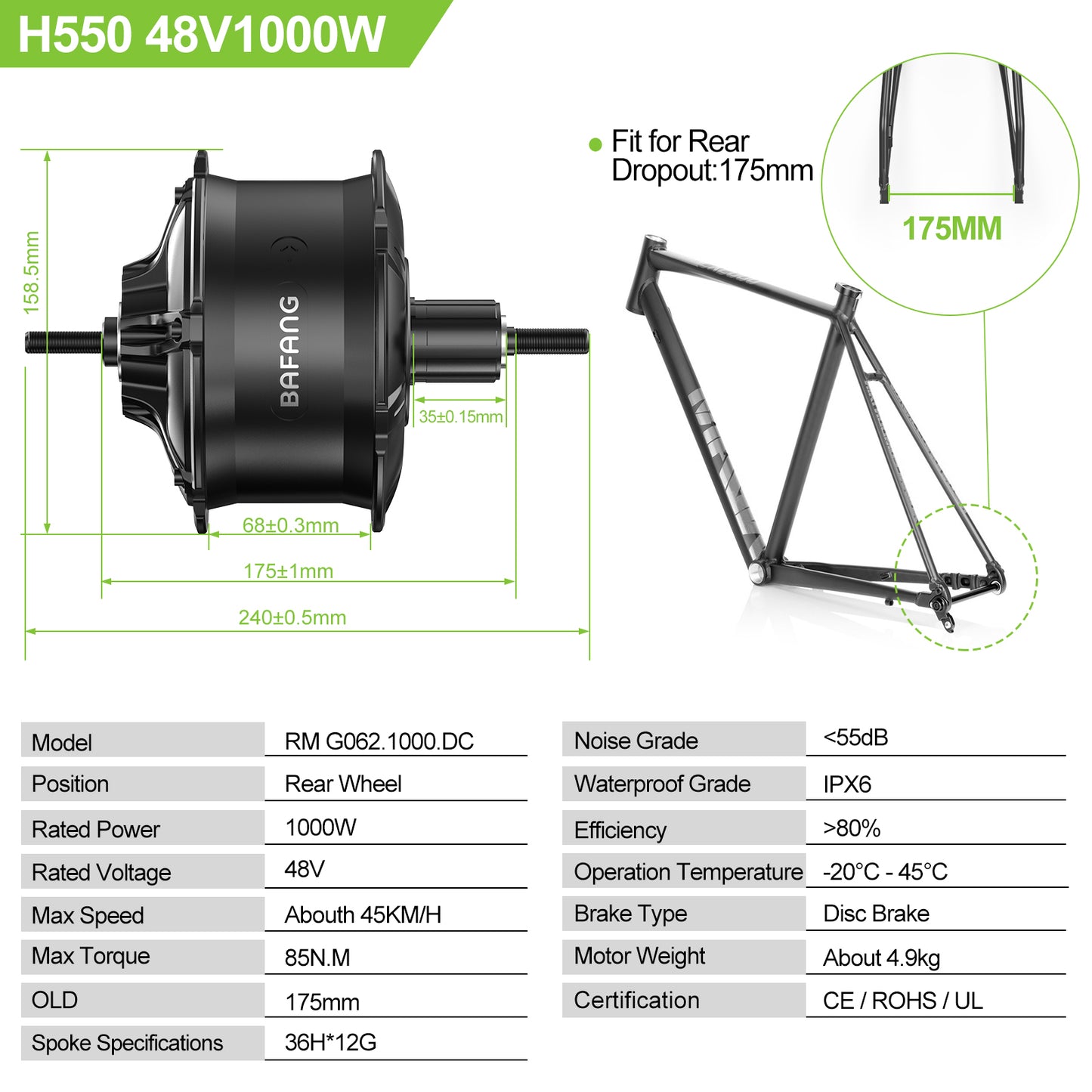 BAFANG 1000W Rear Hub Motor Conversion Kit with 30A Controller