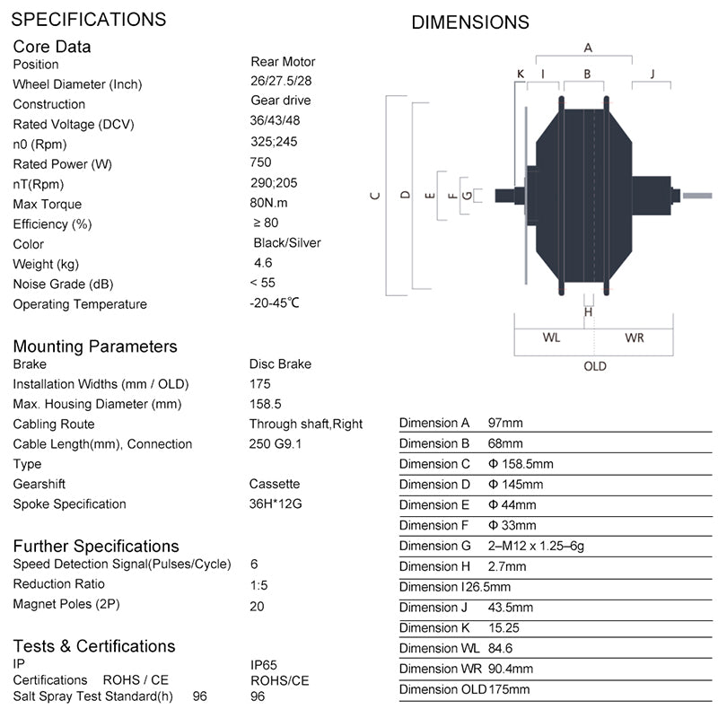 48V 750W Bafang Rear Hub Motor Kit for Fat Tyre E-Bikes