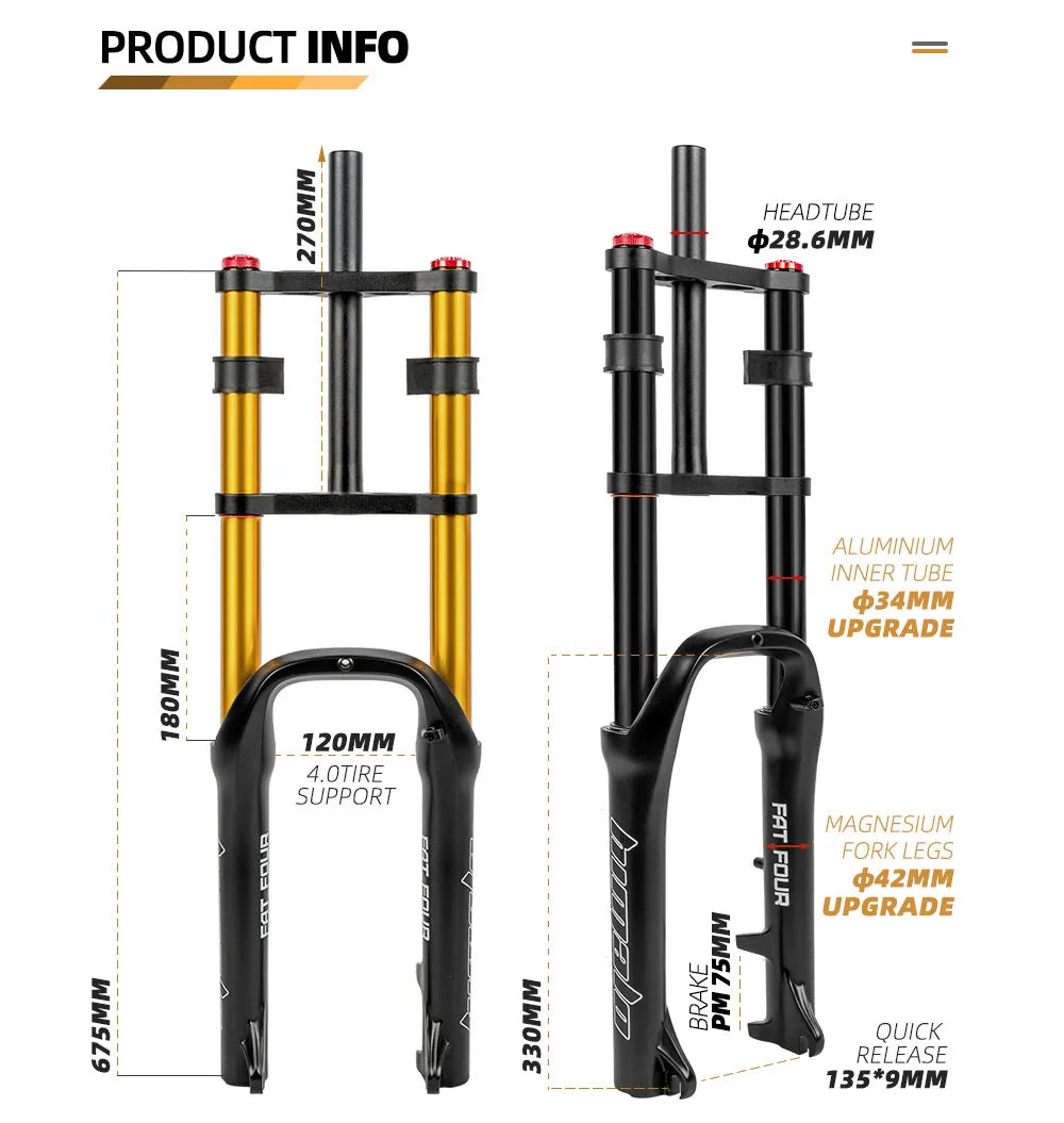20 Inch Dual Crown Fat Fork with Air Suspension